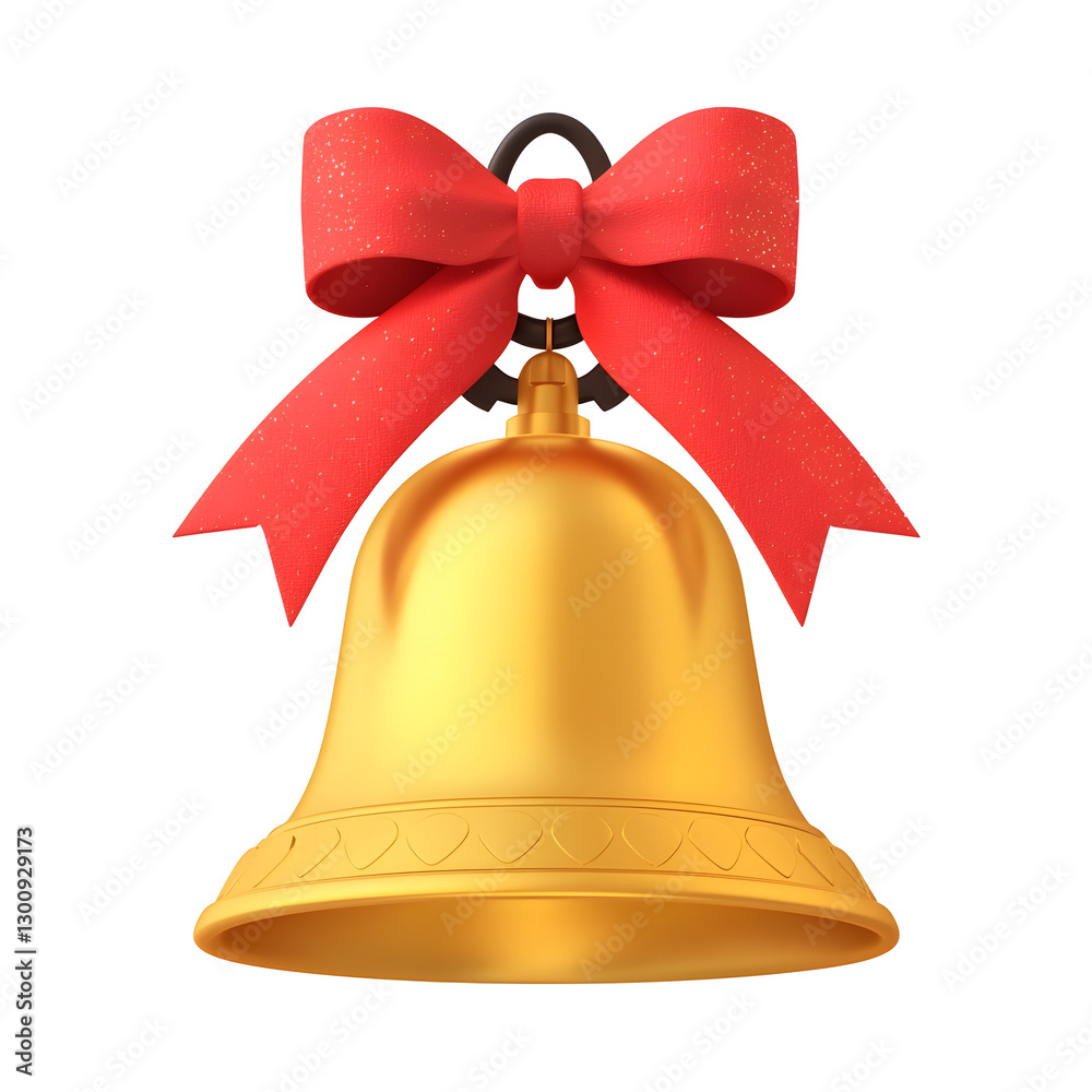 Poster elegant 3d rendering of a classic golden christmas bell with a bright red bow finely detailed metall