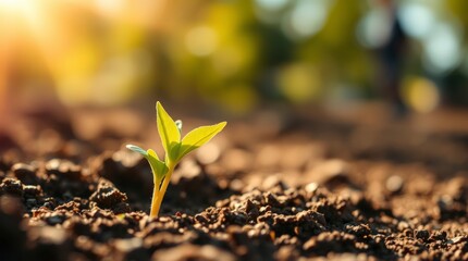 New Sprout Growing in Rich Soil Sunrise