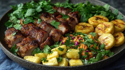 Grilled Pork Bowl With Pineapple Plantain And Salad