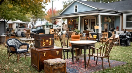 Autumn Yard Sale, Antiques, Suburban Home