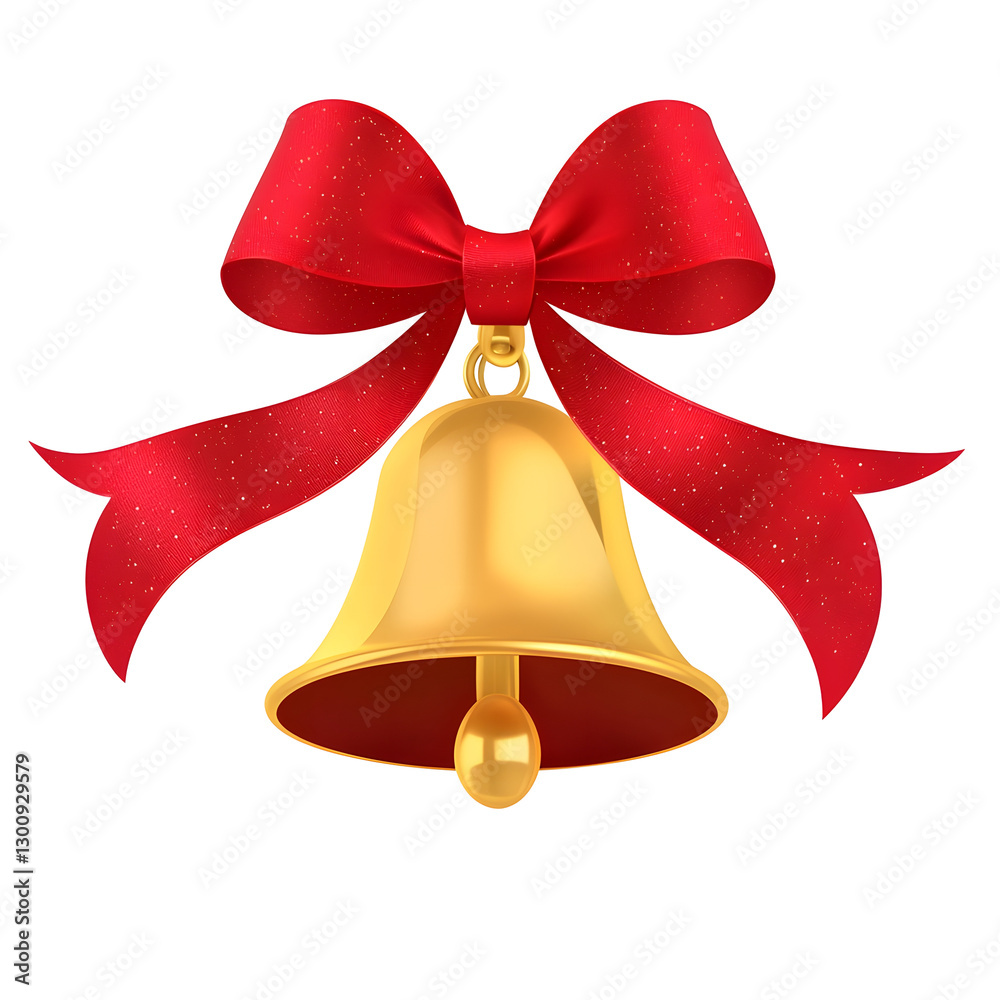 Poster charming 3d golden bell with a rich golden hue smooth curves and a vibrant red ribbon fluttering ele