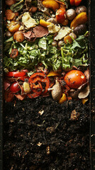 Compost bin filled with vegetable scraps promotes eco-friendly recycling practices