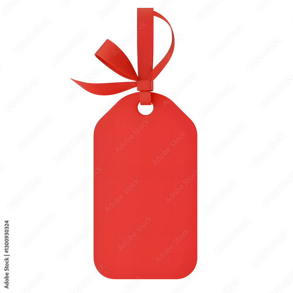 Poster elegant 3d rendering of a blank red gift tag with a glossy finish decorated with a neatly tied satin