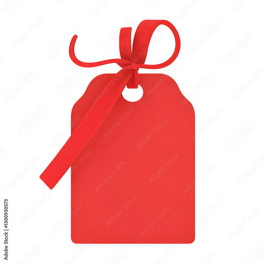 Poster lively red blank 3d gift tag with a smooth slightly glossy surface an elegantly folded ribbon and a 