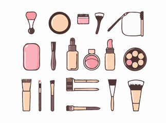 Fototapeta premium Cosmetics and Makeup Tools Set Icon