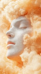 Obraz premium Dreamlike Portrait of a Serene Face Surrounded by Smoky Orange Cloud Abstraction