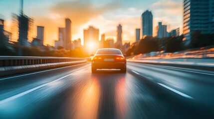 cityscape sunset drive car highway speed