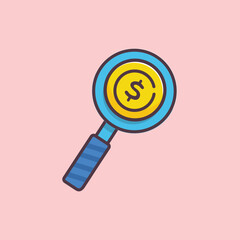 simple vector icon illustration depicting of ancient coin forming magnifying glass, representing numismatic value, at center for a website