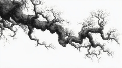 Obraz premium Withered Oak Branches in monochrome: a captivating monochrome drawing depicts the intricate network of oak branches stretching gracefully against the backdrop.