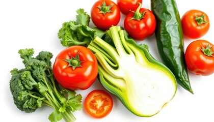 A vibrant, fresh vegetable, perfectly isolated on a pure white background, organic, vibrant