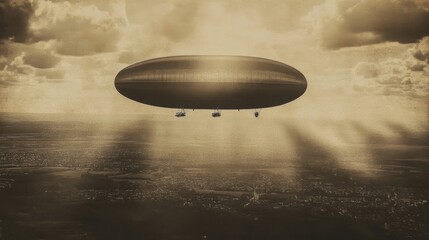 Obraz premium A large airship floats majestically above an expansive cityscape