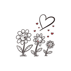 Abstract flowers and hearts valentine card