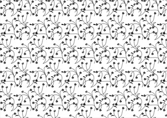 Beautiful hand drawn vector seamless pattern with black and white garden flowers. Seamless black and white floral pattern.