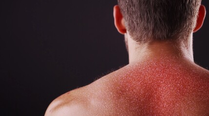 Fototapeta premium A close-up of a person's back covered in severe allergic hives, showing red, inflamed, and swollen skin