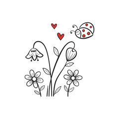 Abstract flowers and hearts valentine card