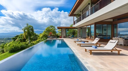 Fototapeta premium luxury villa with infinity pool and panoramic ocean view
