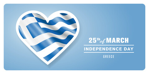 Greece happy independence day greeting card, banner vector illustration. Greek national holiday 25th of March design element with 3D flag