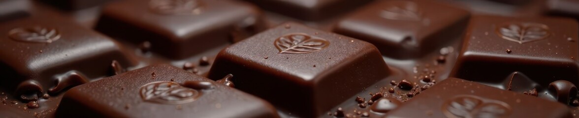 Luxurious, glossy dark chocolate with subtle sheen; deep crevices visible , delicious, background texture