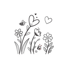 Abstract flowers and hearts valentine card