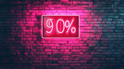 Fototapeta premium neon sign 90 percent off sale brick wall background