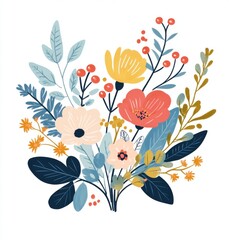A colorful bouquet of flowers with a blue background. The flowers are arranged in a way that creates a sense of harmony and balance. The bright colors of the flowers