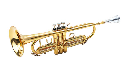 Obraz premium Shiny brass trumpet, isolated on white background