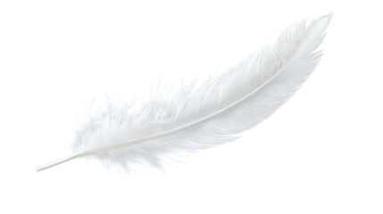 Single white feather gently floating, isolated on transparent background