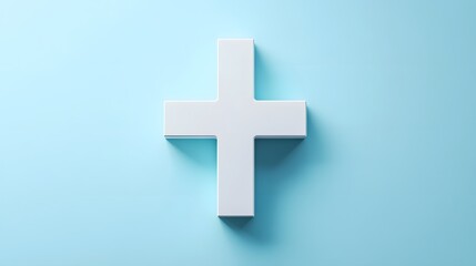 white cross on light blue background