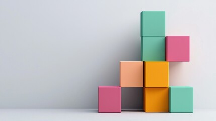 Obraz premium Organization chart infographics concept. Modular Interconnected Geometric Blocks Forming Minimalist Infographic Design