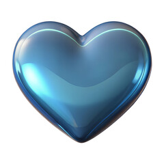 Shiny Metallic Blue Heart with Glossy Finish. A 3D-rendered metallic blue heart with a smooth, reflective surface, isolated on a white background, symbolizing love, elegance, and modern design