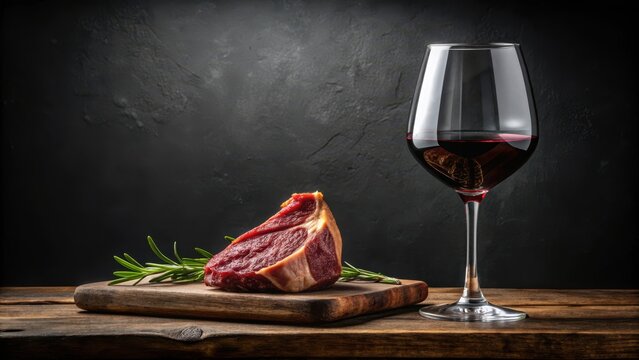 Bodeg?n de chulet?n de terna sobre fondo negro, wineglass, beef,  wineglass,beef, rustic, beefsteak, wine, dinner, steak, meat, intimate