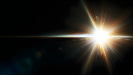 A bright light source emitting rays and flares against a dark background, creating a starburst effect. Concept Starburst Effect, Bright Light Source, Rays and Flares, Dark Background, Visual Contrast