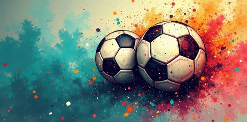 Obraz premium Grunge backdrop, two dynamically sketched soccer balls intertwined , art, grunge background texture