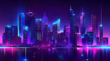 neon cityscape at night