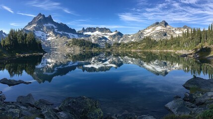 Fototapeta premium Majestic Mountain Reflection in Alpine Lake