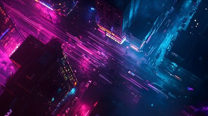 Fototapeta premium neon cityscape night aerial view