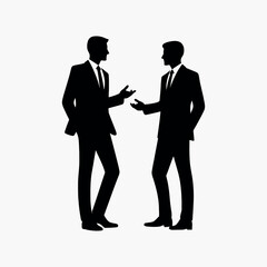 Business Conversation Silhouette, Two Men Talking Vector, Office Communication Illustration