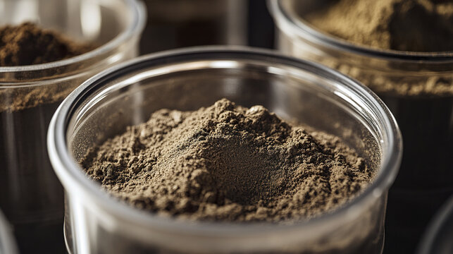 Close up of soil samples in clear containers for geotechnical analysis
