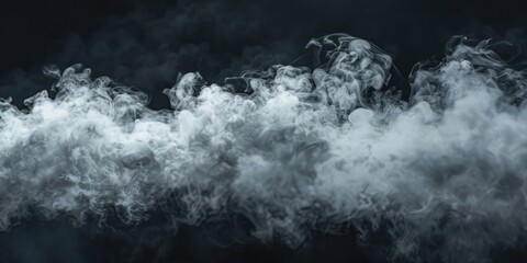 Fototapeta premium Horizontal jet of gray smoke on a dark background. Screensaver or footage. AI generative.