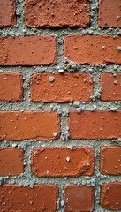 Obraz premium Rough red bricks, fresh mortar, construction close-up, exterior, up, building