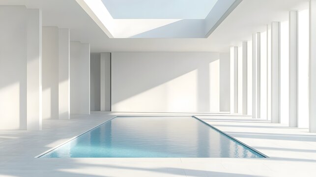 minimalist white interior with indoor pool