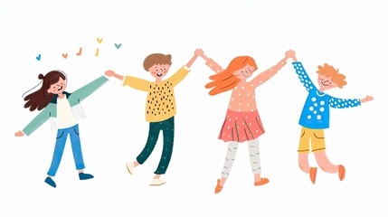 Obraz premium Vibrant outdoor playground joyful kids holding hands in a cheerful friendship scene