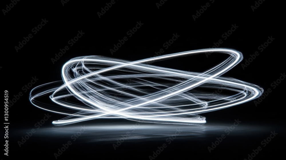Poster illuminated light trails creating dynamic swirling patterns against darkness