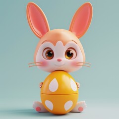 Adorable cartoon bunny with a decorated Easter egg