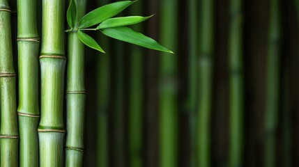 Obraz premium Lush Green Bamboo Stems With Leaves Against a Background