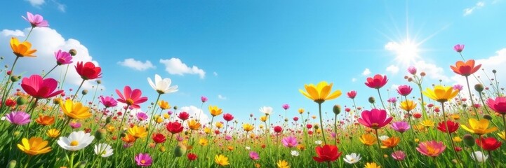 Fototapeta premium Vibrant wildflowers bloom under a clear blue sky , botany, summer
