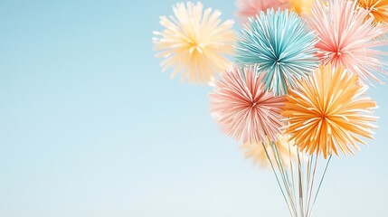 Obraz premium Colorful paper flowers display outdoor setting decorative elements bright atmosphere aesthetic perspective celebration theme