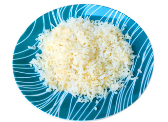 Side view of plate with rice.