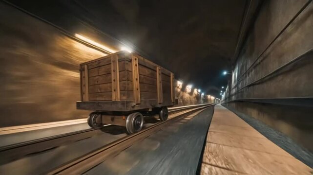Minecart on Rails in Tunnel