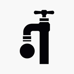 Water Faucet Silhouette Vector, Pipe Tap Illustration, Plumbing Clipart